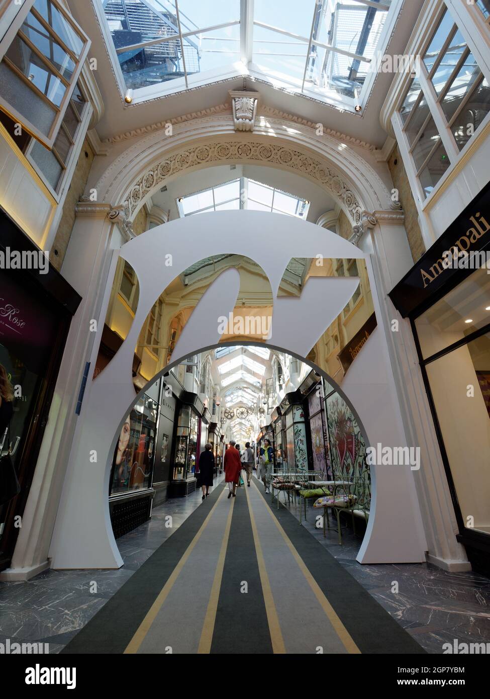 London, Greater London, England, September 21 2021: 007 sign at Burlington Arcade Piccadilly in anticipation of the new James Bond film No Time To Die Stock Photo