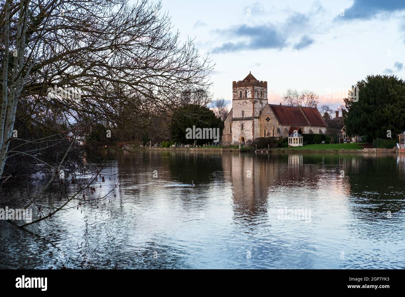 All Saints Church in Bisham, Berkshire, as seen from the River Thames at Marlow Stock Photo