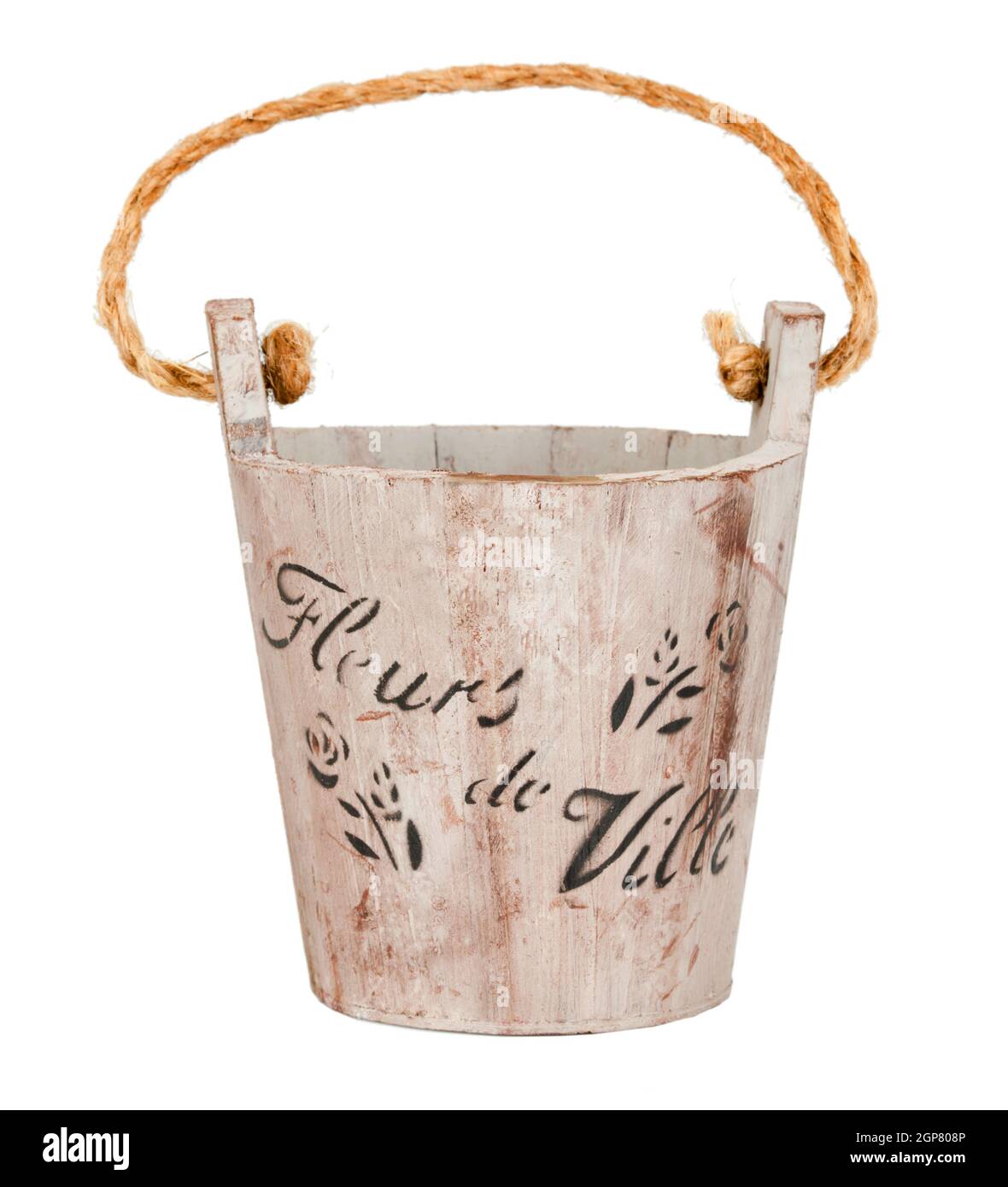 Empty wooden bucket or wooden flowerpot on white Stock Photo - Alamy