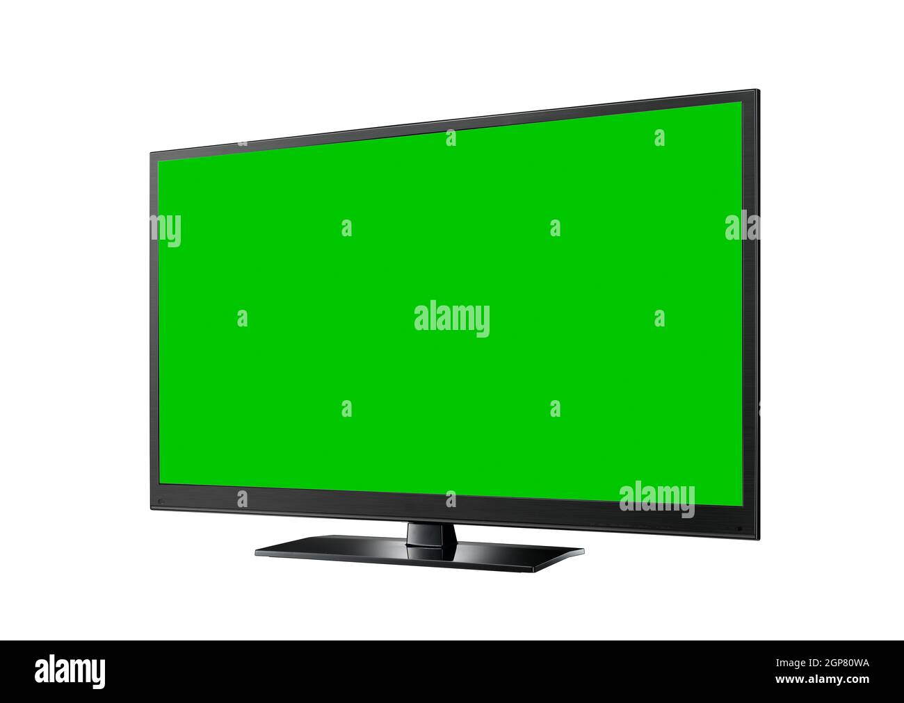 TV with green flat wide screen isolated on white Stock Photo