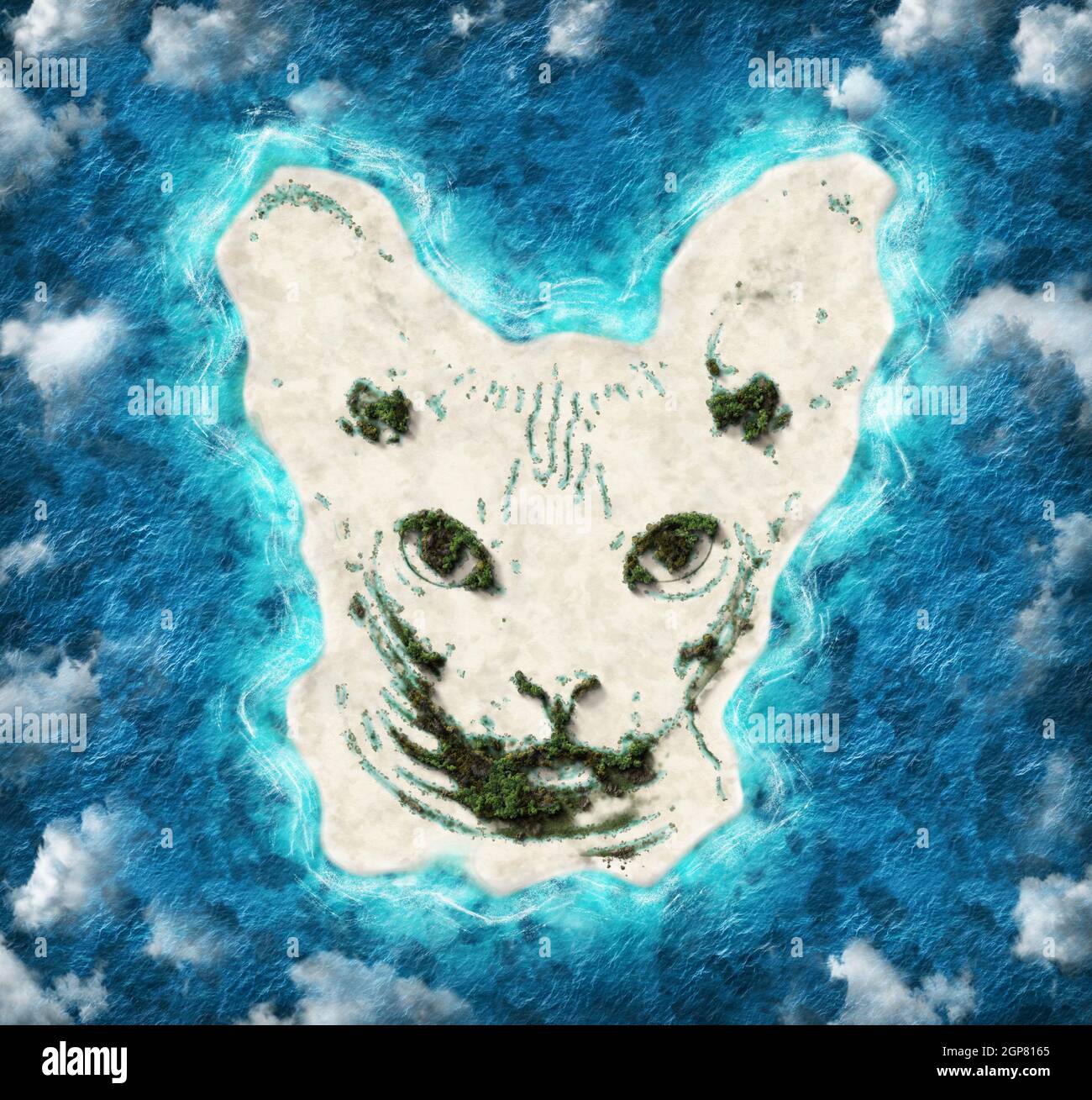 Aerial view of beautiful island in the shape of a cat Stock Photo - Alamy
