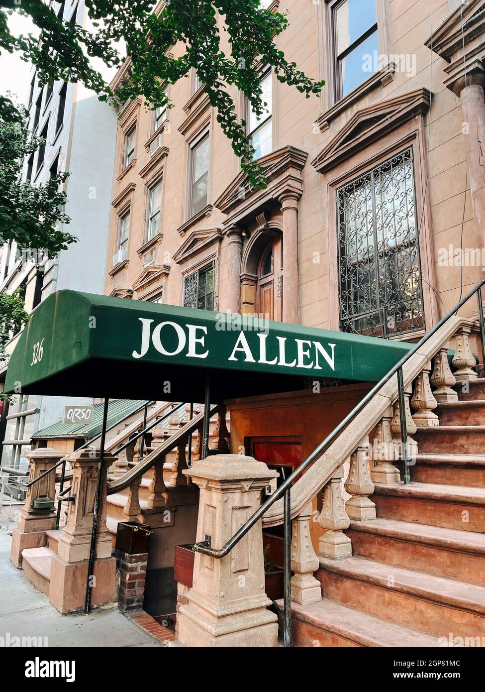 Joe Allen Entrance Canopy, Restaurant Row in Times Square,Hell's Kitchen, NYC, USA Stock Photo