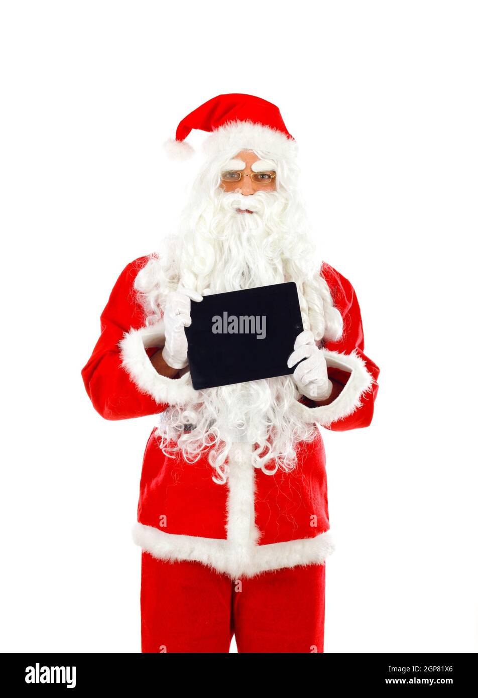 Santa Claus with tablet on white background Stock Photo - Alamy