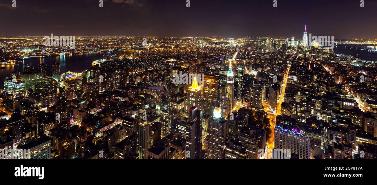 Aerial night view of Manhattan skyline, New York Stock Photo - Alamy