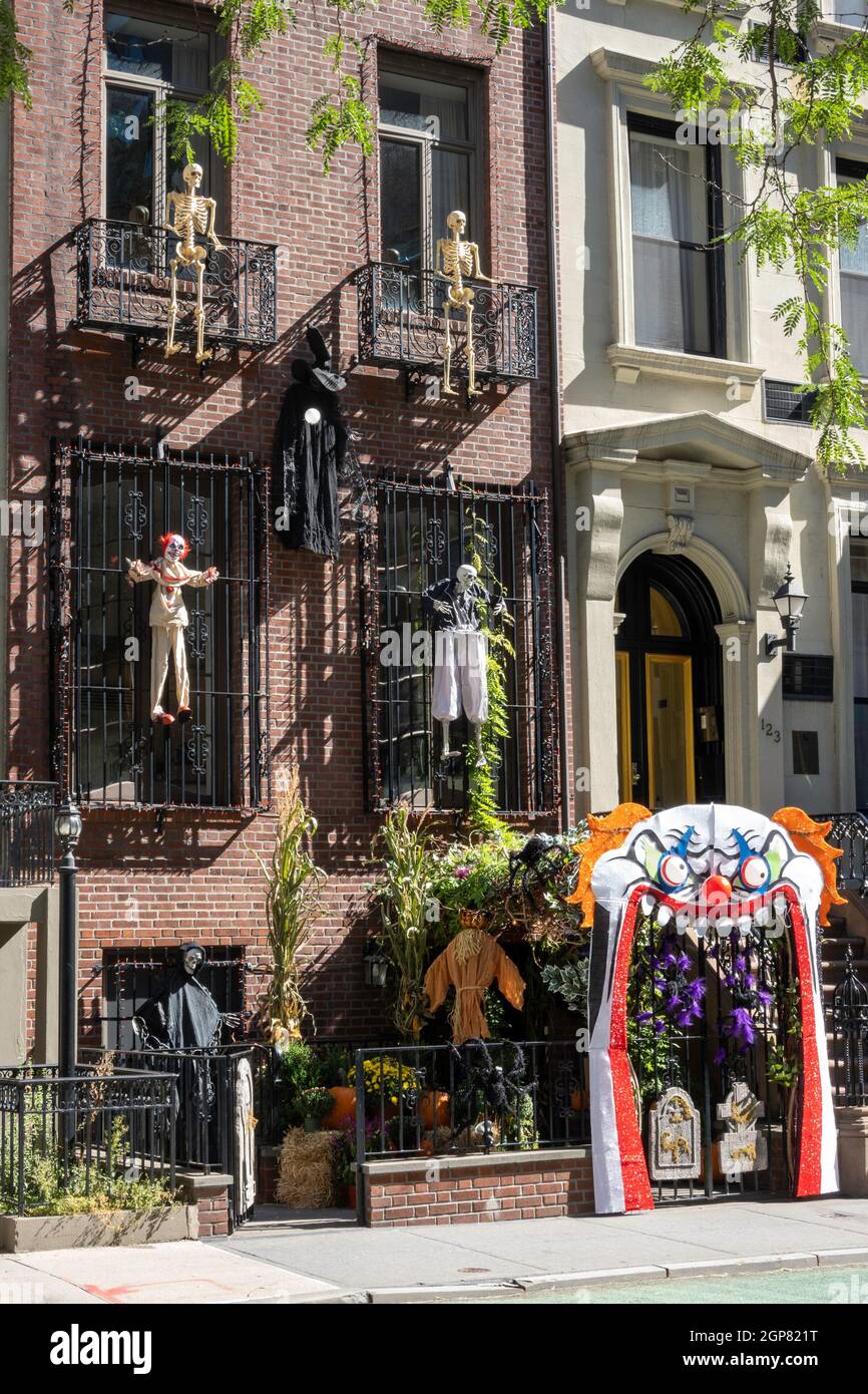 A Brownstone in Murray Hill has Halloween decorations, New York City