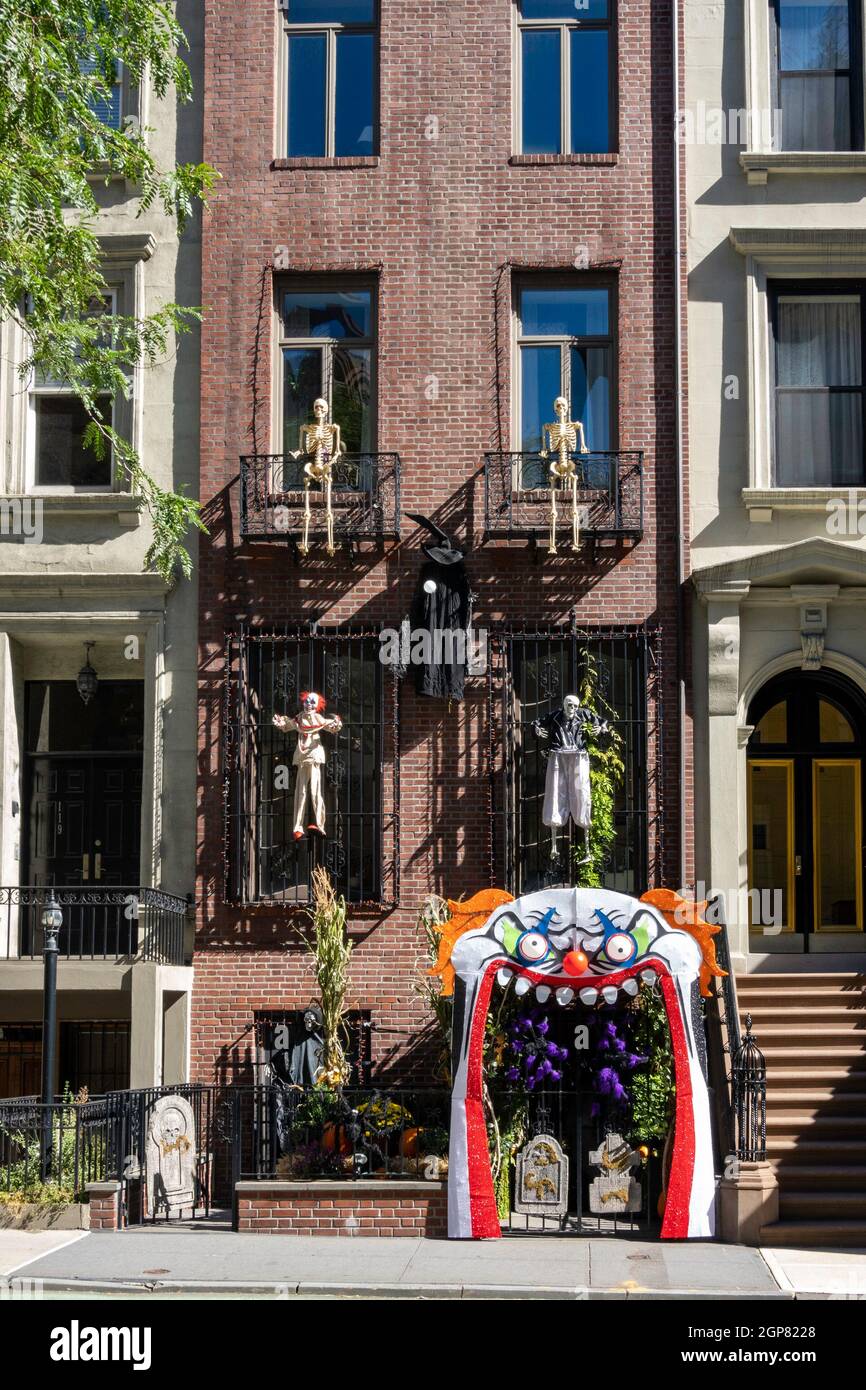 A Brownstone in Murray Hill has Halloween decorations, New York City