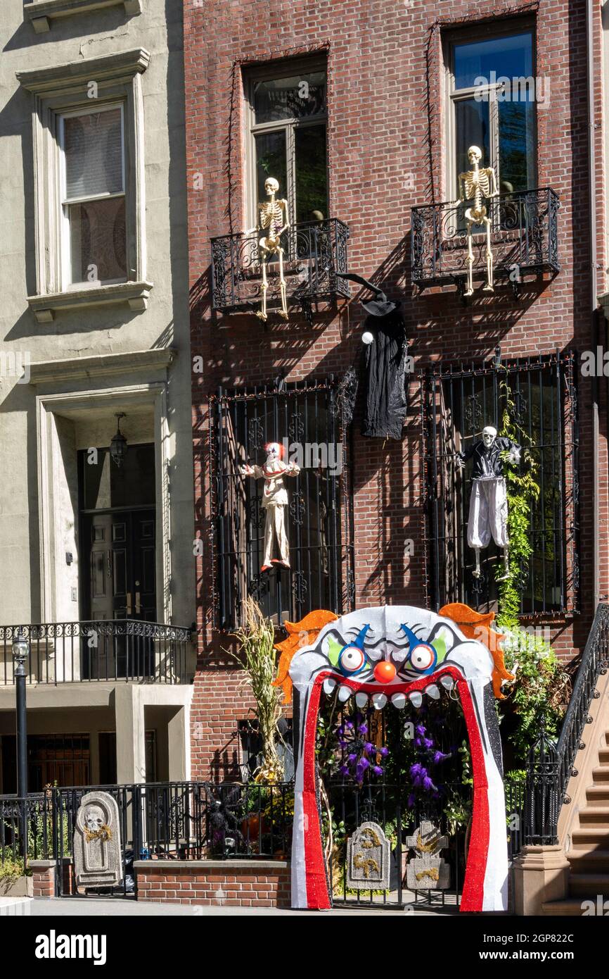 A Brownstone in Murray Hill has Halloween decorations, New York City