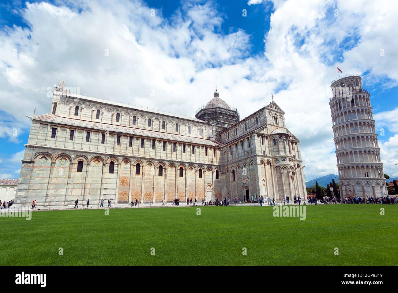 Cathedral and leaning tower at Piazza dei Miracoli in Pisa, Italy. Stock Photo