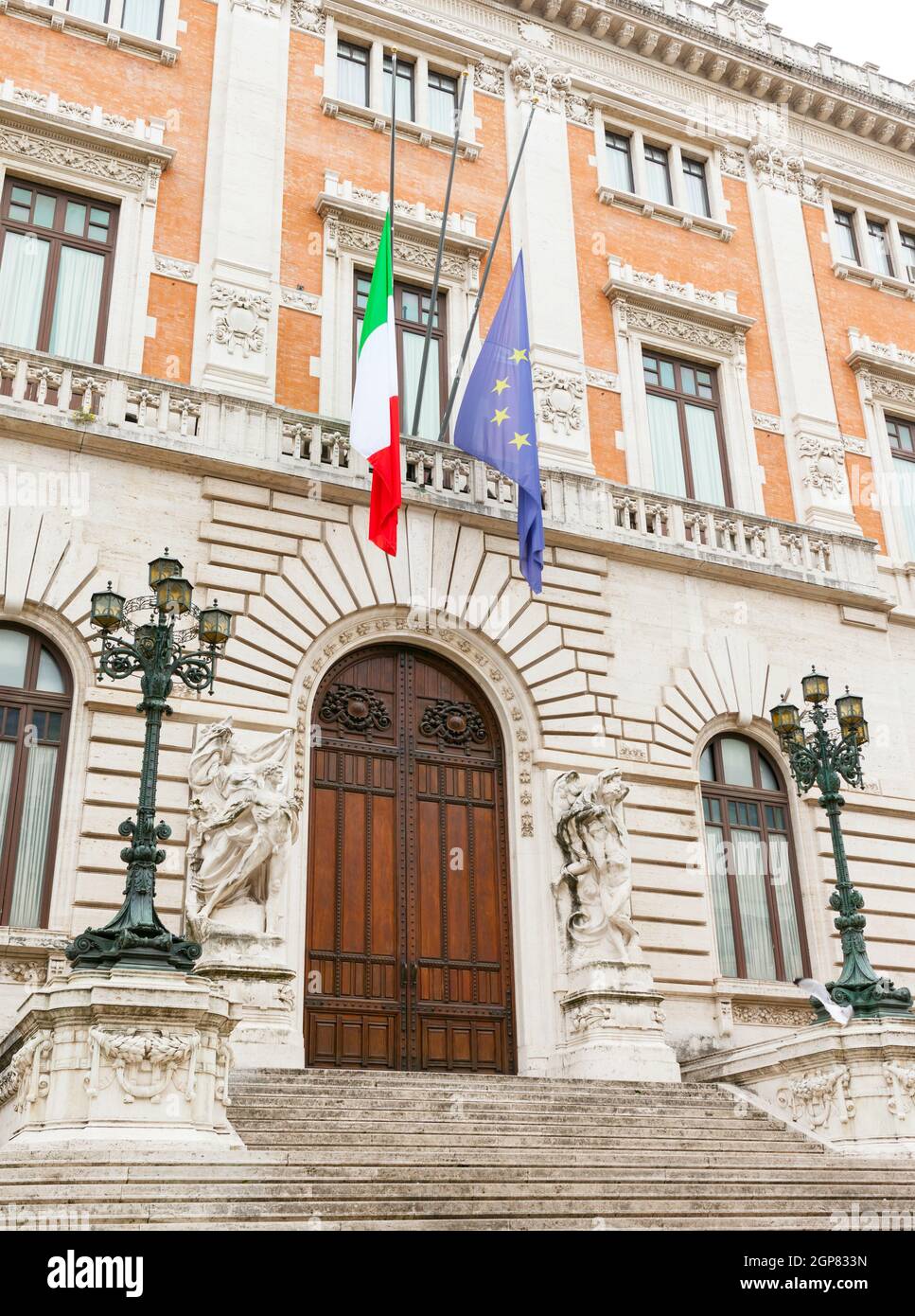 Entry door of the Italian Parliament Building in Rome, Italy. Stock Photo