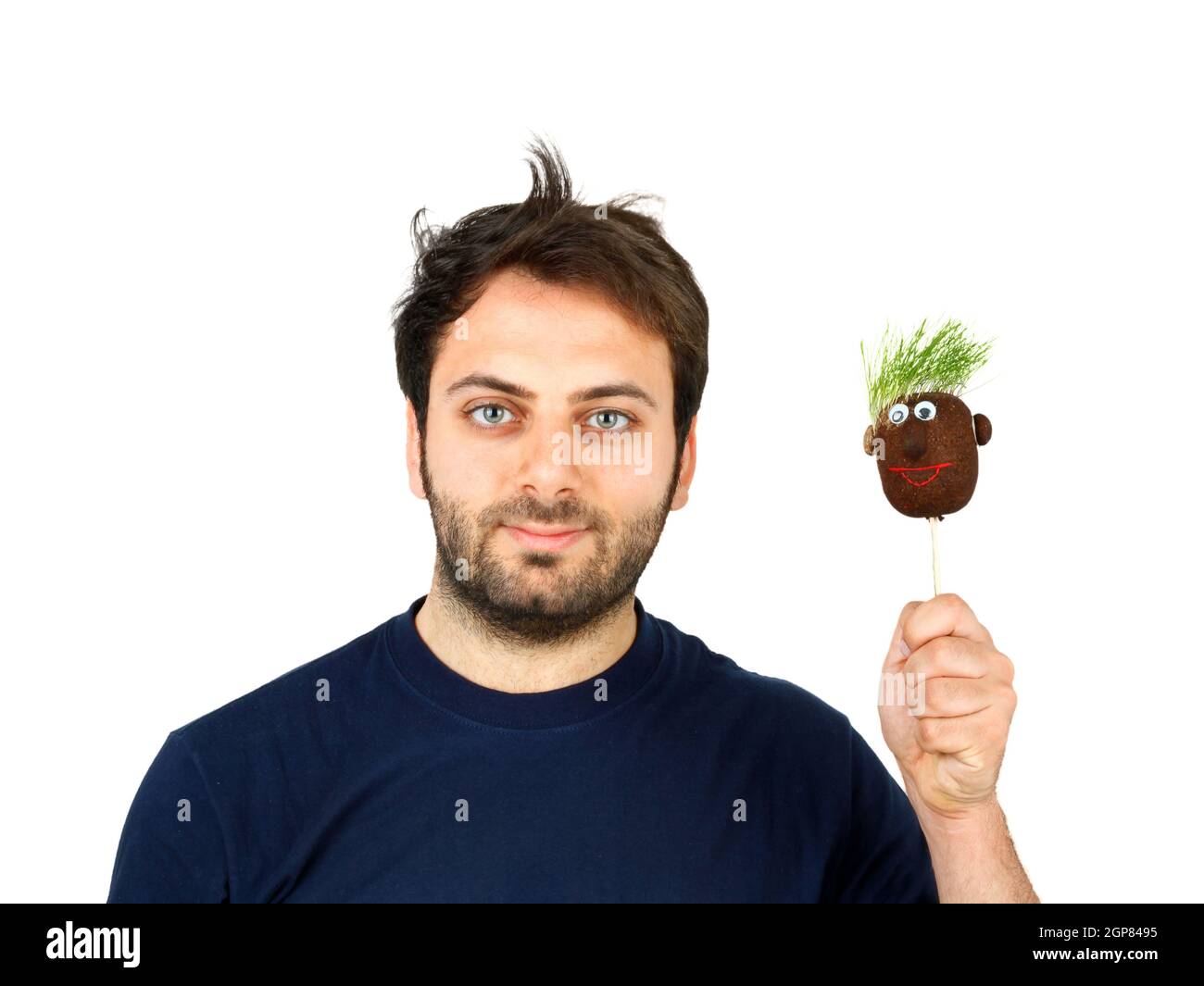 Young Man With Unkempt Hair Isolated On White Background Stock Photo
