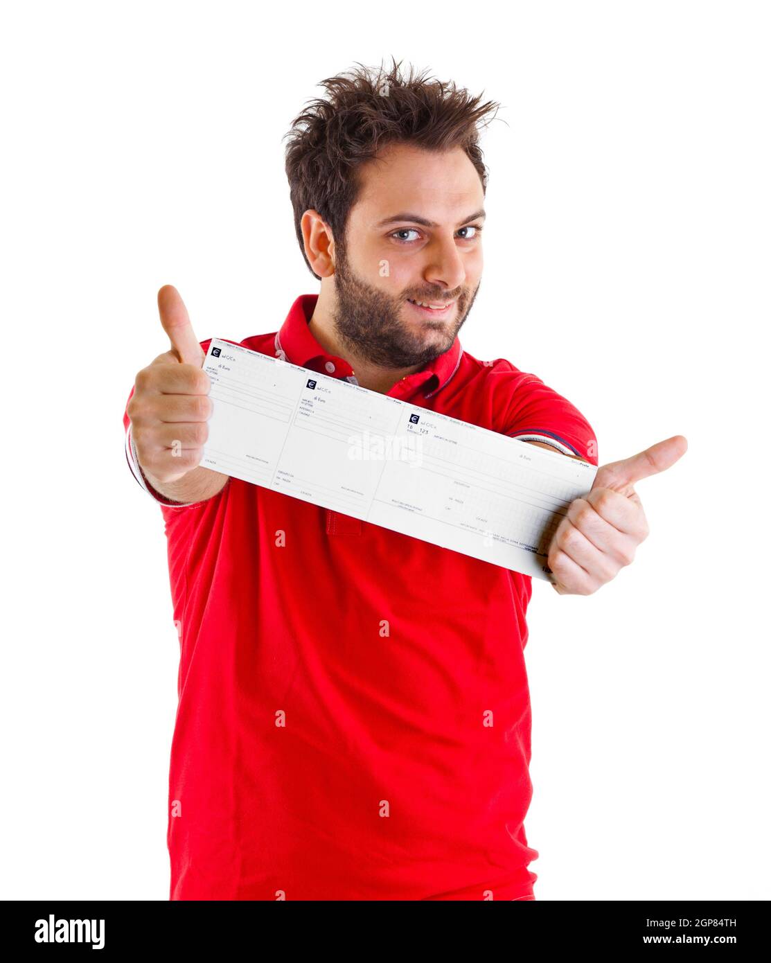 Happy young man showing and displaying italian money order Stock Photo ...