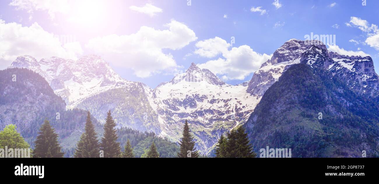 Austrian Mountain Ranges Mountain Range in Austria in Summer: Snow mountain peak, Loferer ...