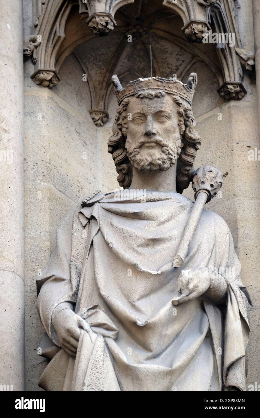 Saint Sigismond, statue on the portal of the Basilica of Saint Clotilde in Paris, France Stock Photo