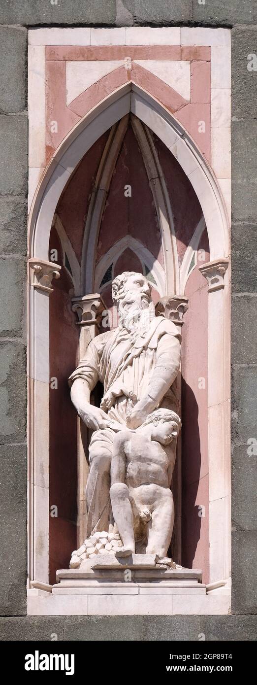 Abraham Sacrificing Isaac by Donatello and Nanni di Bartolo, Campanile (Bell Tower) of Cattedrale di Santa Maria del Fiore (Cathedral of Saint Mary of Stock Photo