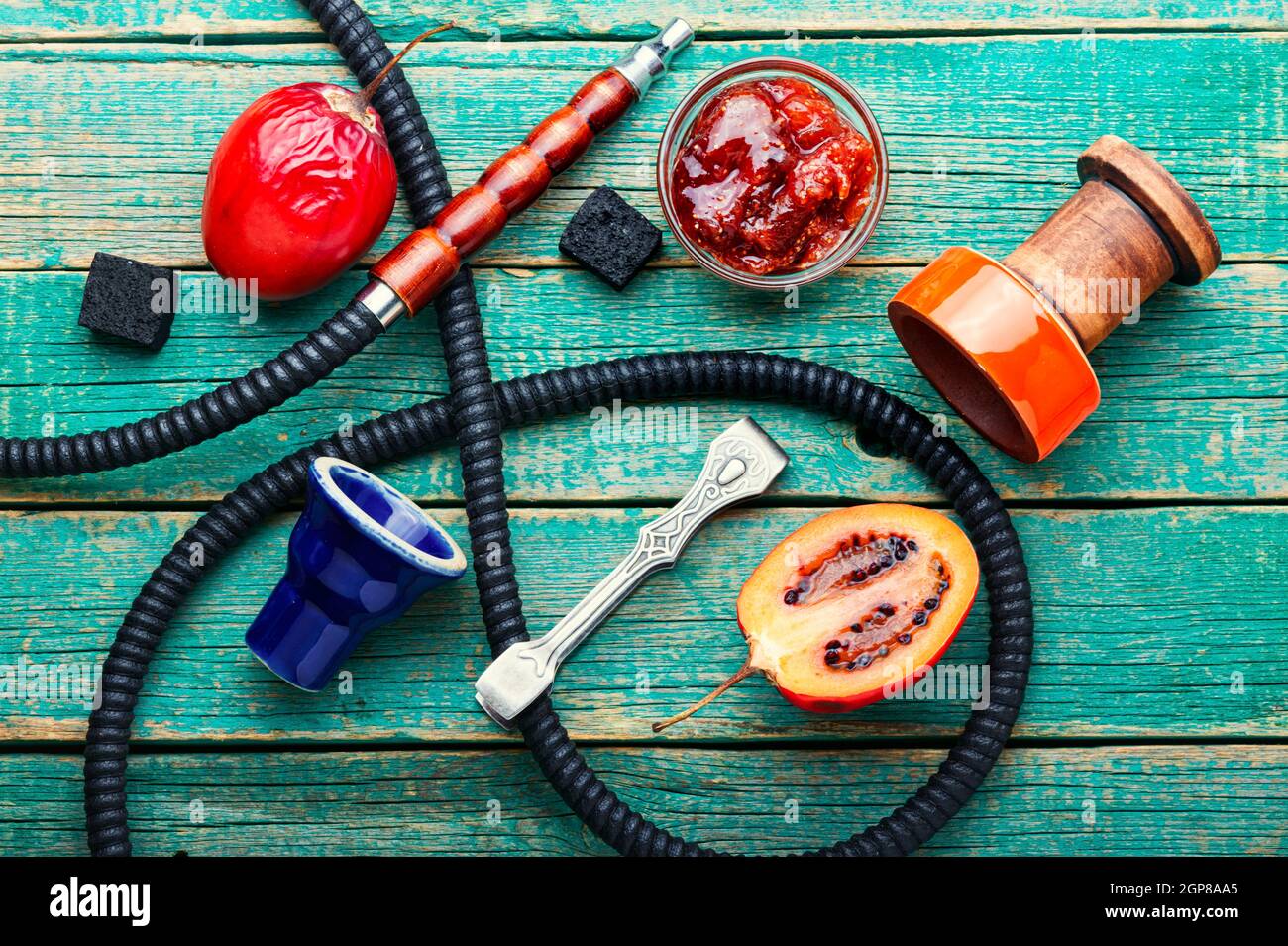 Smoking hookah with tamarilla flavor.Fruit hookah tobacco.Turkish