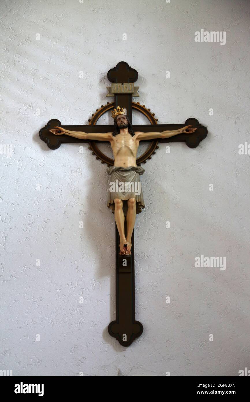 Crucifixion in the parish church of St. Stephen in Wasseralfingen, Germany Stock Photo