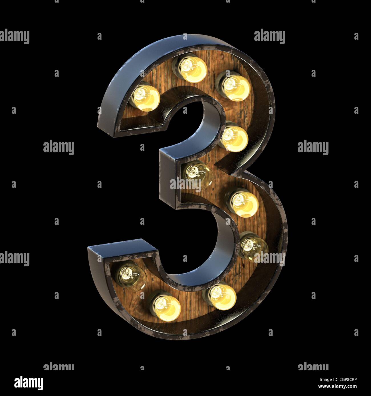 Light bulbs font Number 3 THREE 3D render illustration isolated on