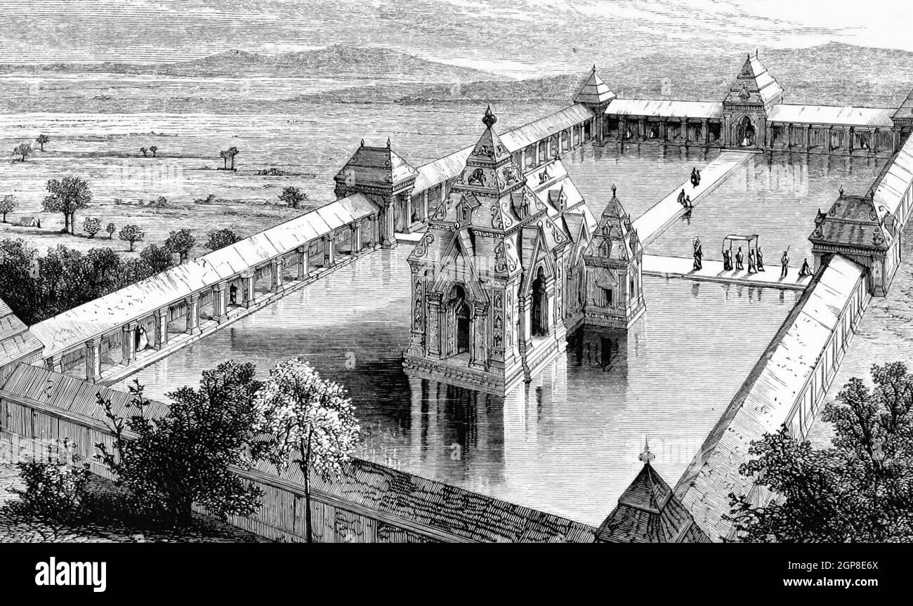 Restored impression of Martund temple from Letters from India and Kashmir by J. Duguid, 1870-73 Stock Photo