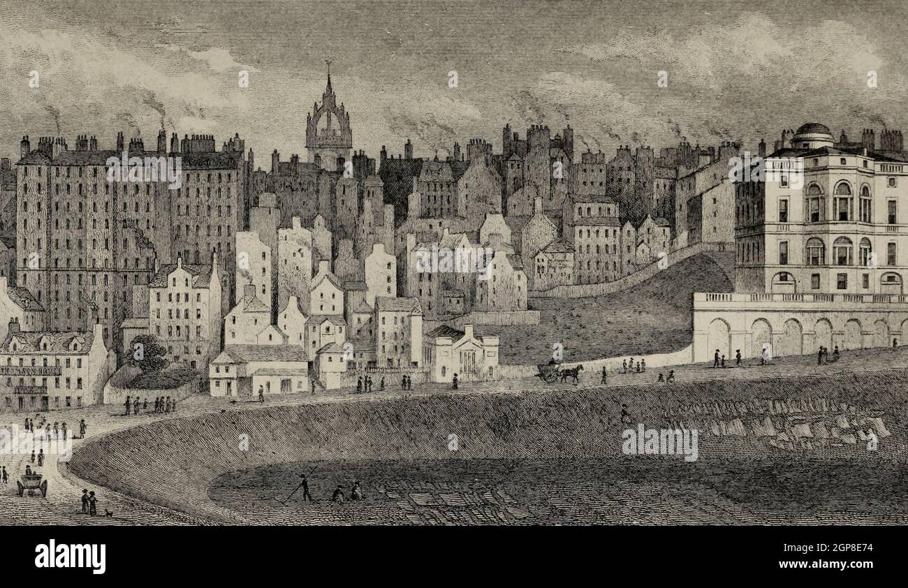Part of the Old Town of Edinburgh, Scotland, 1830s Stock Photo