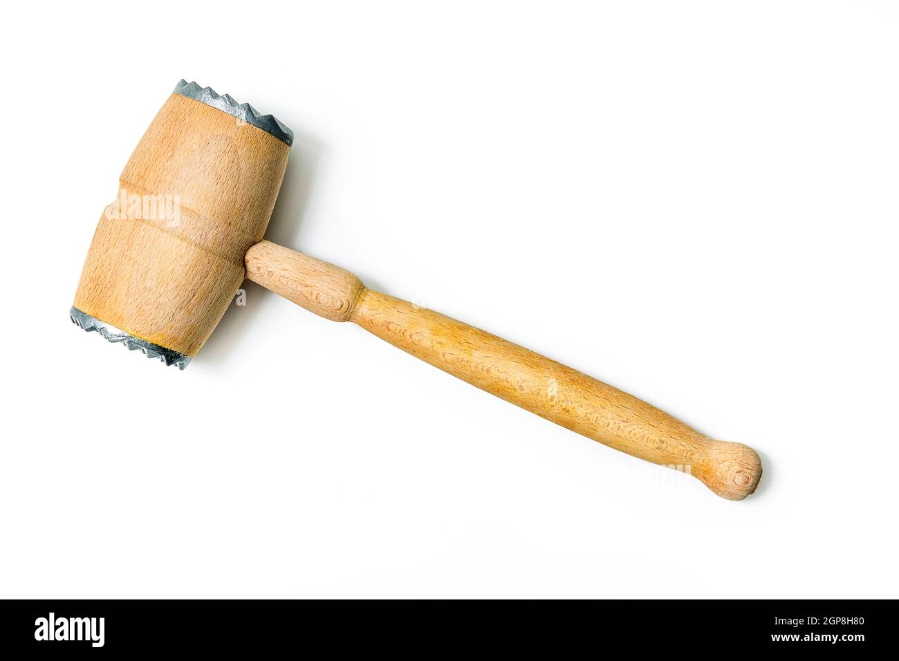 Meat mallet meat tenderiser. Wooden Meat mallet with metal Ending isolated on white background