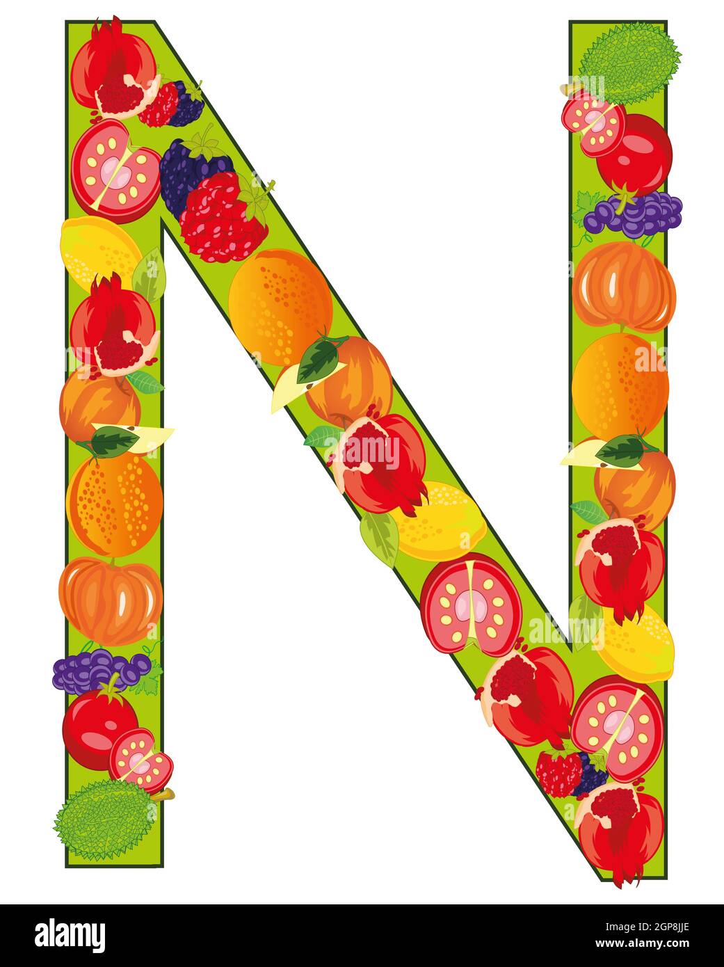 Vector illustration english letters N from vegetables and fruits Stock