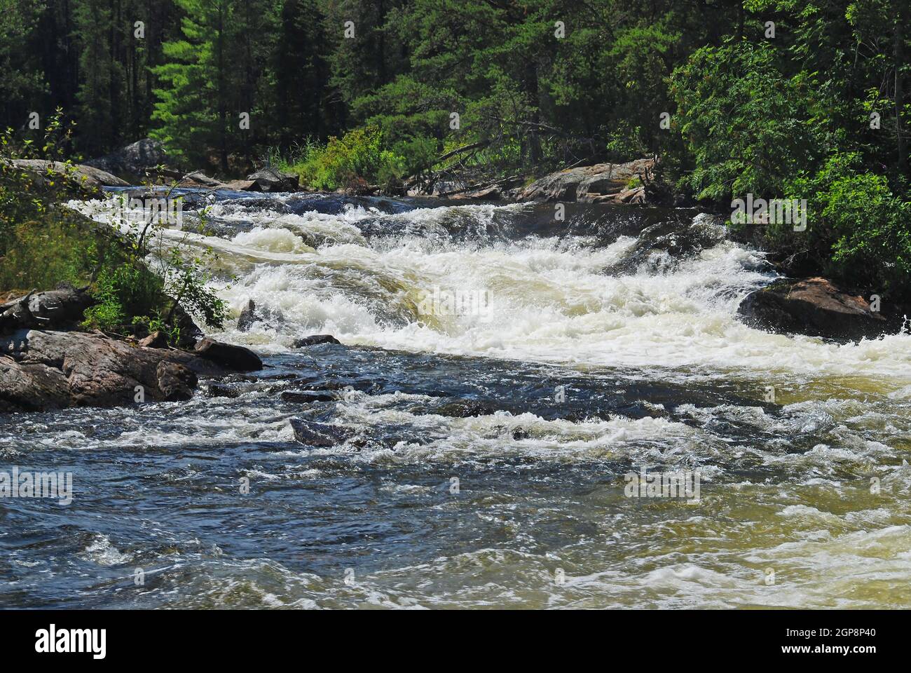 Rushing Waters in the Great North Woods on the Falls Chain in Quetico Provincial Park in Ontario Stock Photo
