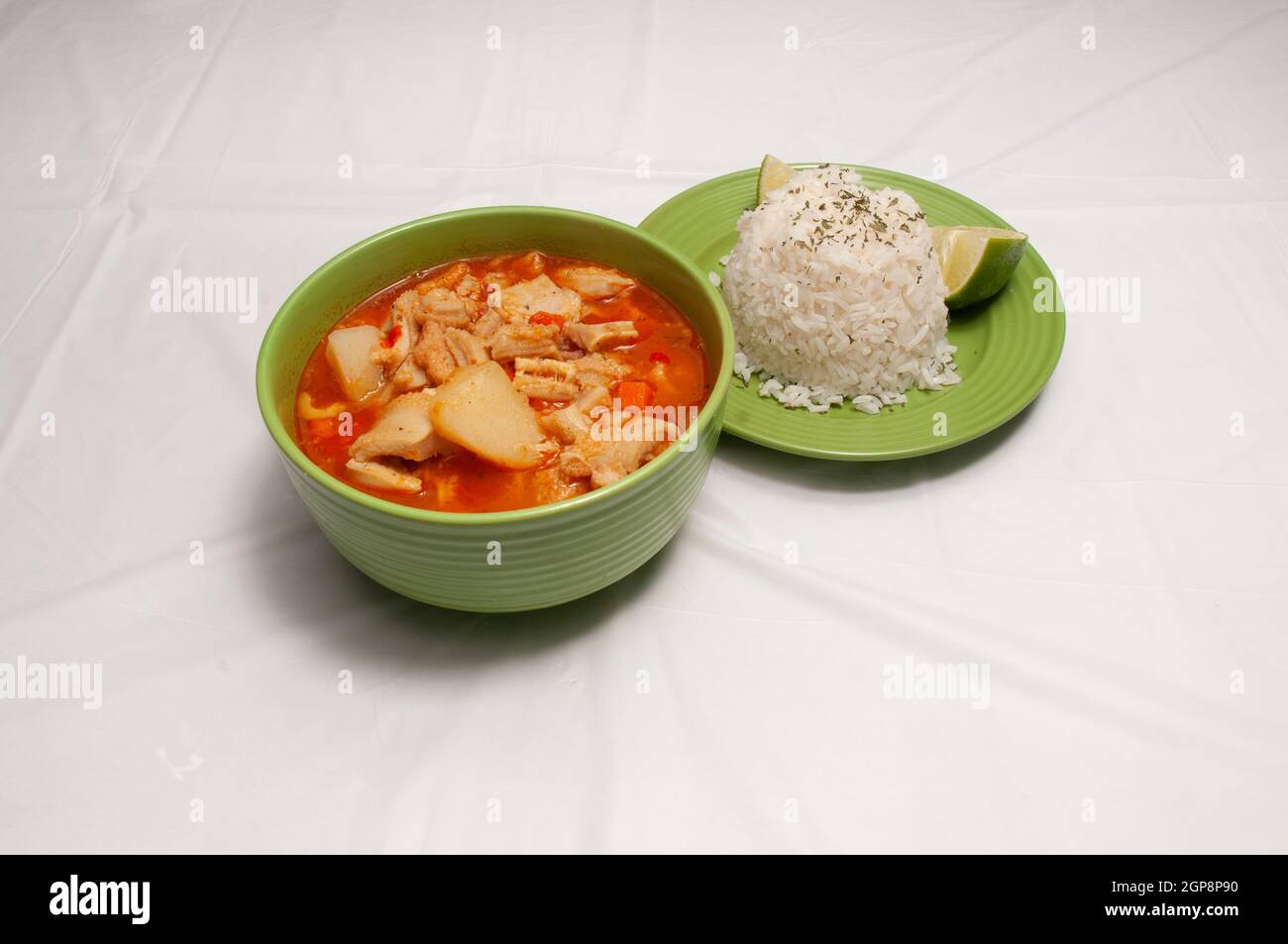 Traditional Dominican Mondongo Soup with white rice Stock Photo Alamy