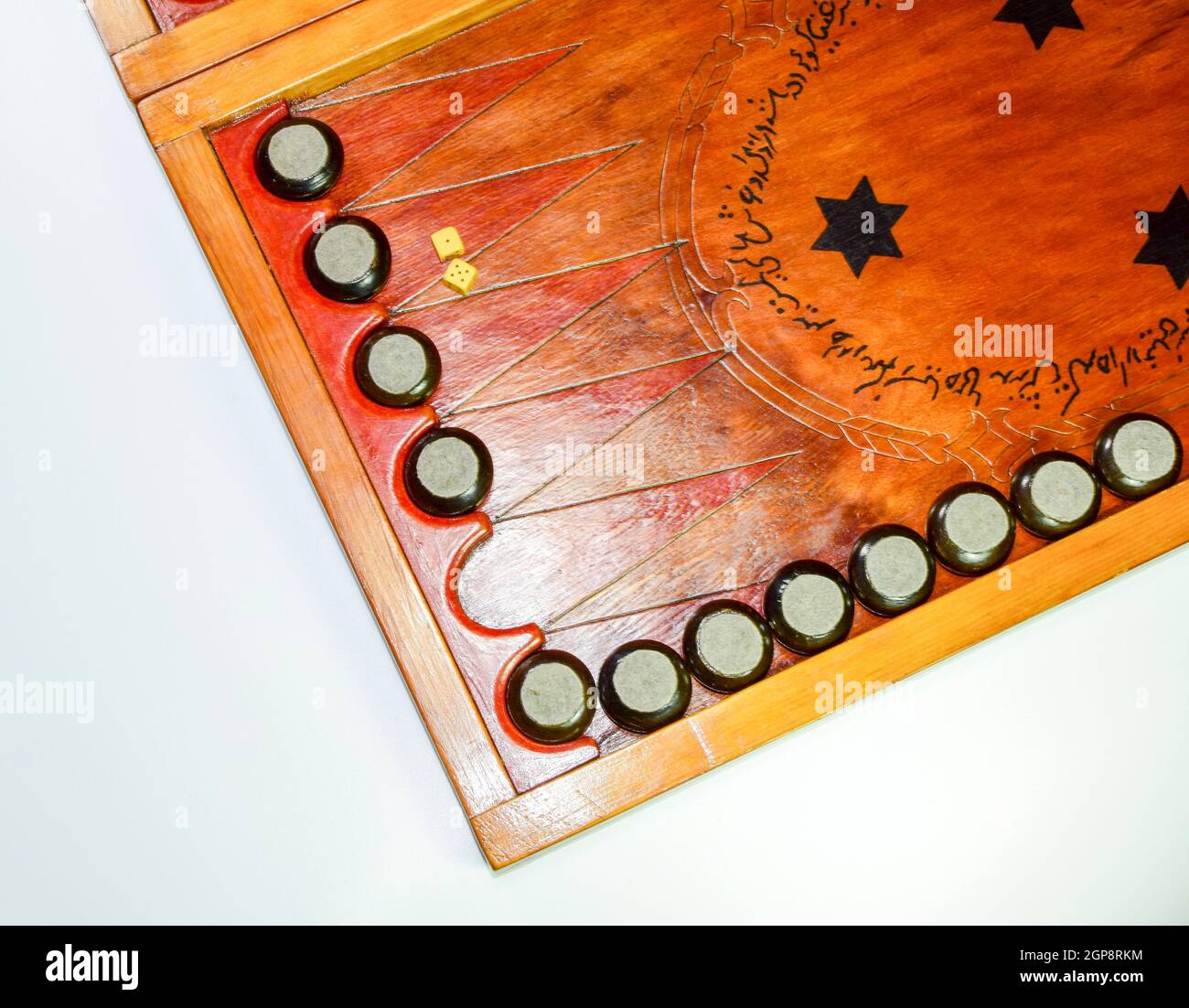 Backgammon. Board game with dice. Backgammon handmade Stock Photo