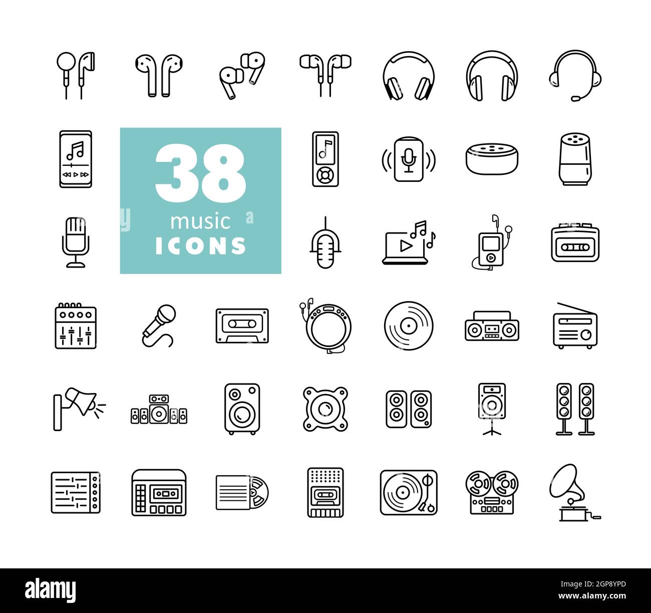 Multimedia devices and symbols icons set. Graph symbol for music and sound web site and apps design, logo, app, UI Stock Photo