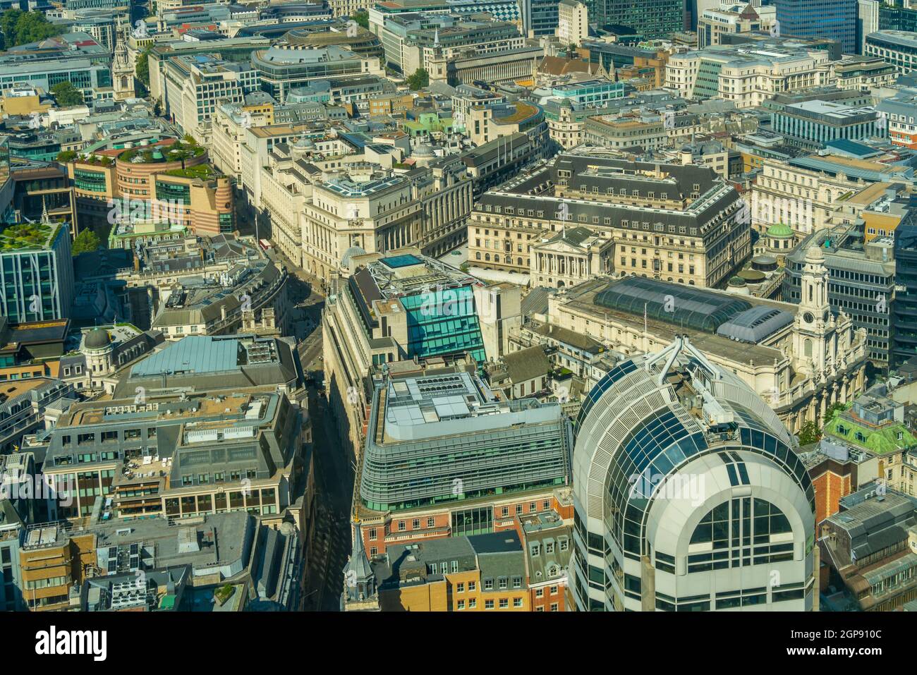Aerial view of the Bank of England, The Royal Exchange and nearby buildings, London, England, United Kingdom, Europe Stock Photo