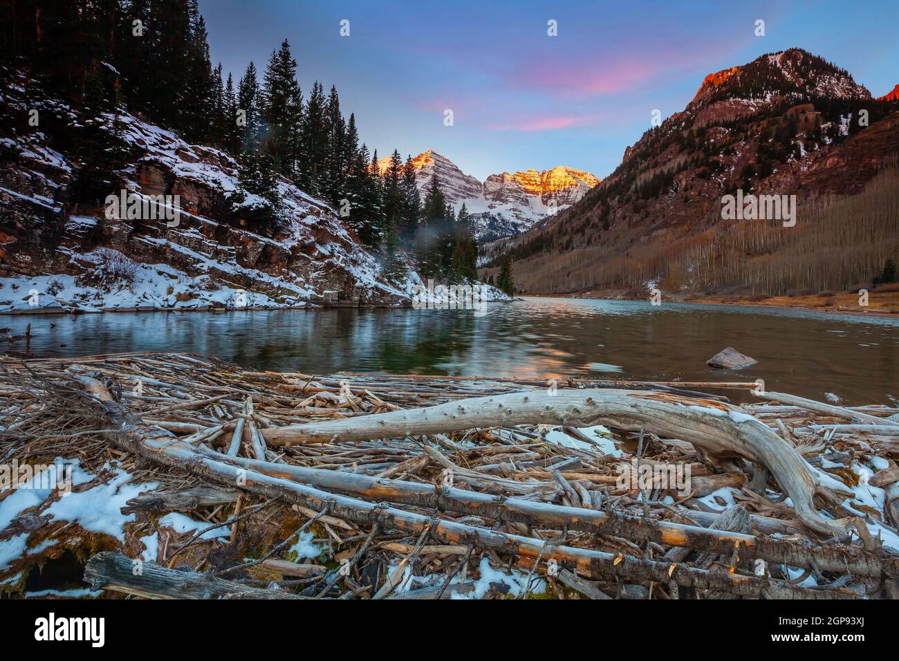 Nature landscape of Maroon bell  in Colorado USA at sunrise Stock Photo