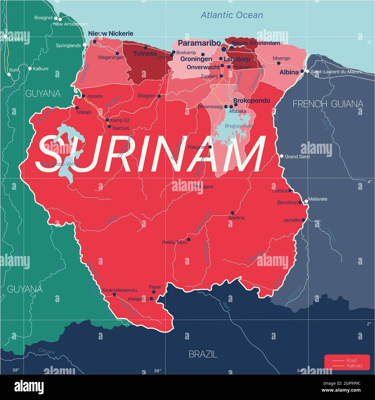 Guyana Map Outline Hi Res Stock Photography And Images Alamy   Surinam Country Detailed Editable Map With Regions Cities And Towns Roads And Railways Geographic Sites Vector Eps 10 File 2GP999C 