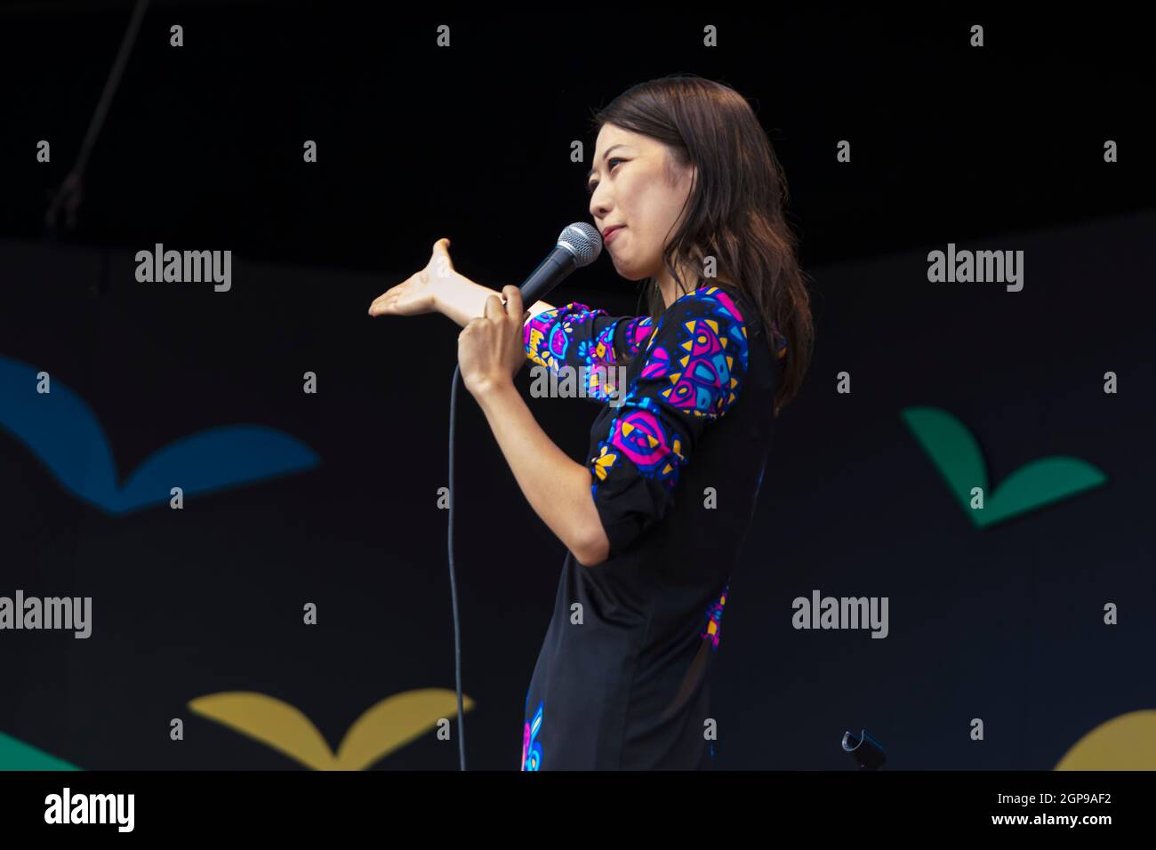 MIHO MAZAMA conducts M UNIT at the 2021 Monterey Jazz Festival. Stock Photo