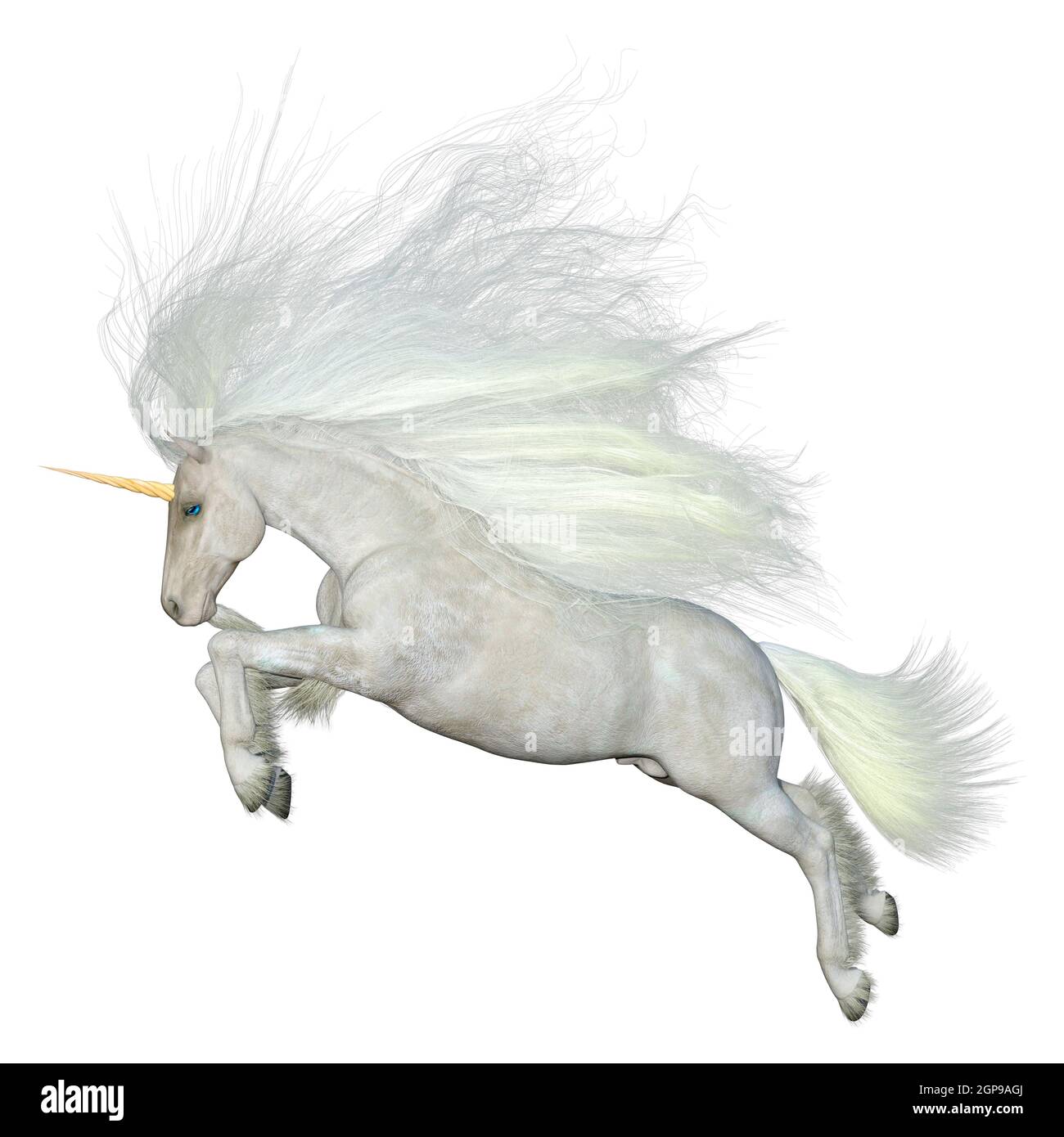 3D rendering of a fantasy white unicorn isolated on white background ...