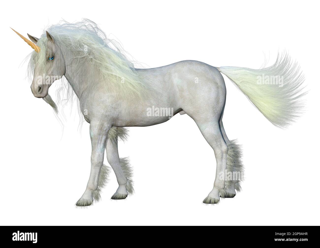3D rendering of a fantasy white unicorn isolated on white background ...