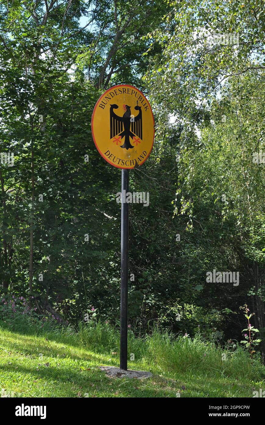 Border sign Federal Republic of Germany in Bayerisch Eisenstein Stock Photo
