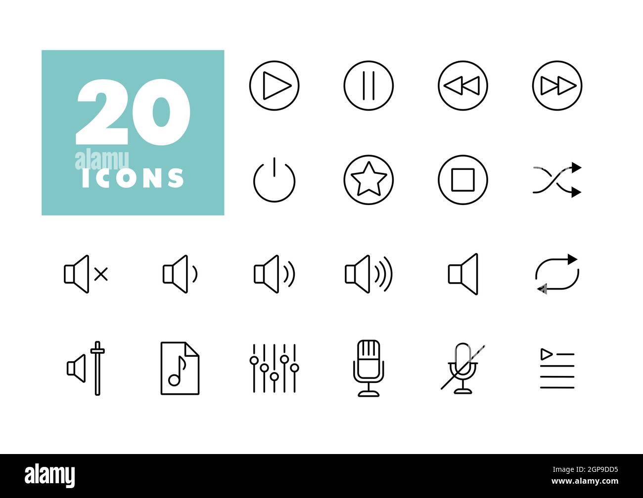 Multimedia user interface flat vector icons set. Graph symbol for music ...
