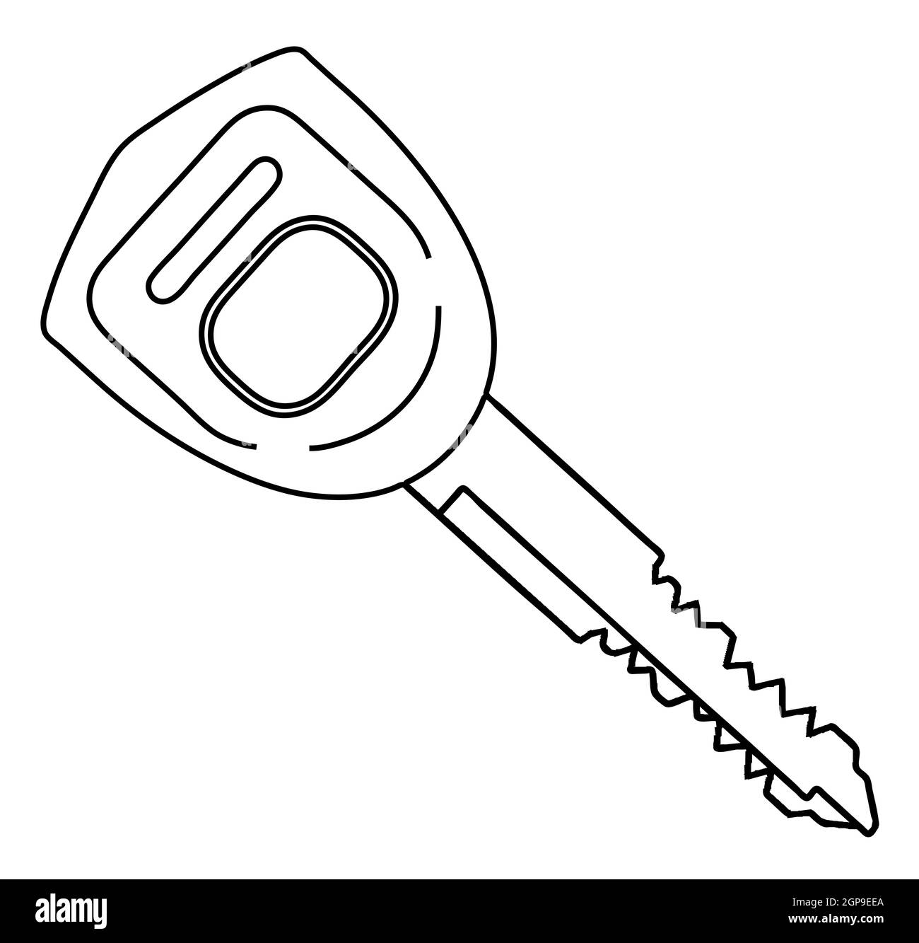 A typical automobile ignition key in outline isolated on a white