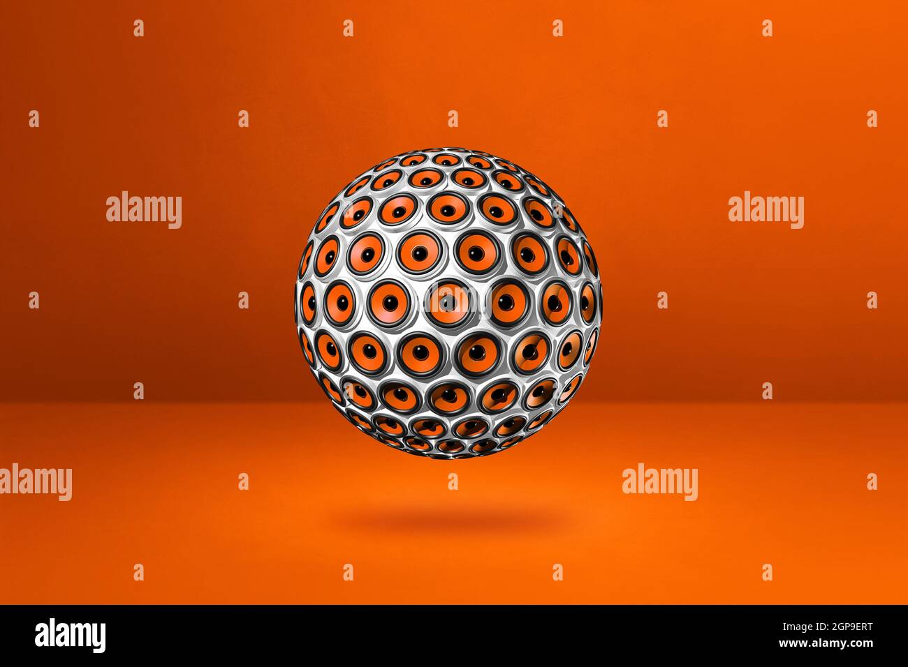 Speakers sphere isolated on a orange studio background. 3D illustration Stock Photo