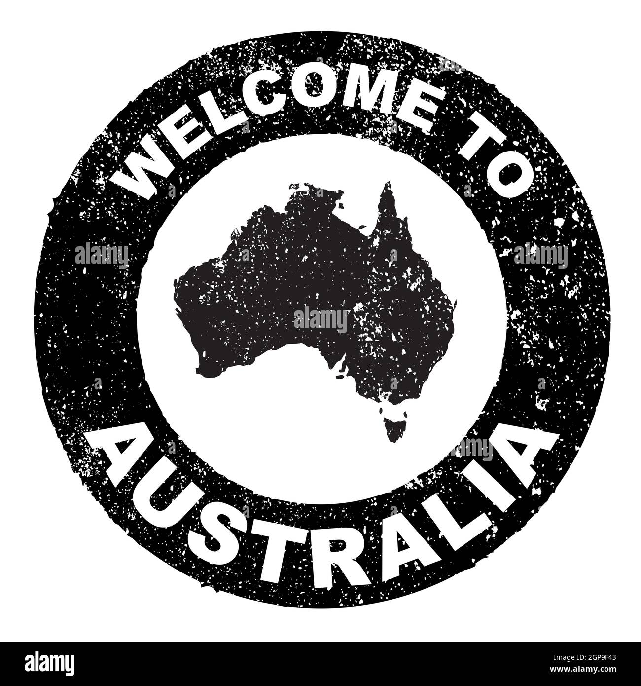 A grunge rubber ink stamp with the text Welcome To Australia with map over a white background Stock Photo