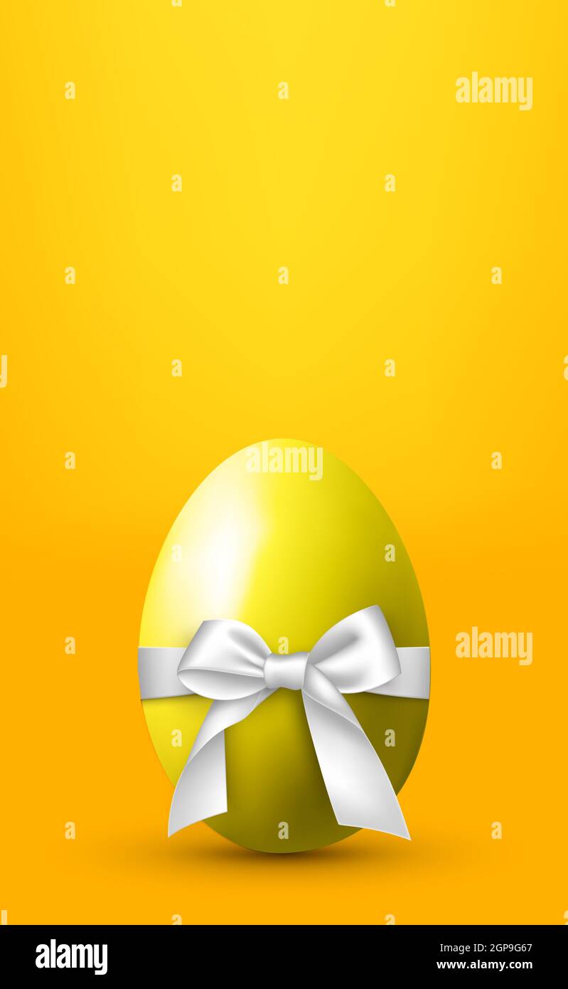 Large egg with a white bow on a yellow background - Vector illustration ...
