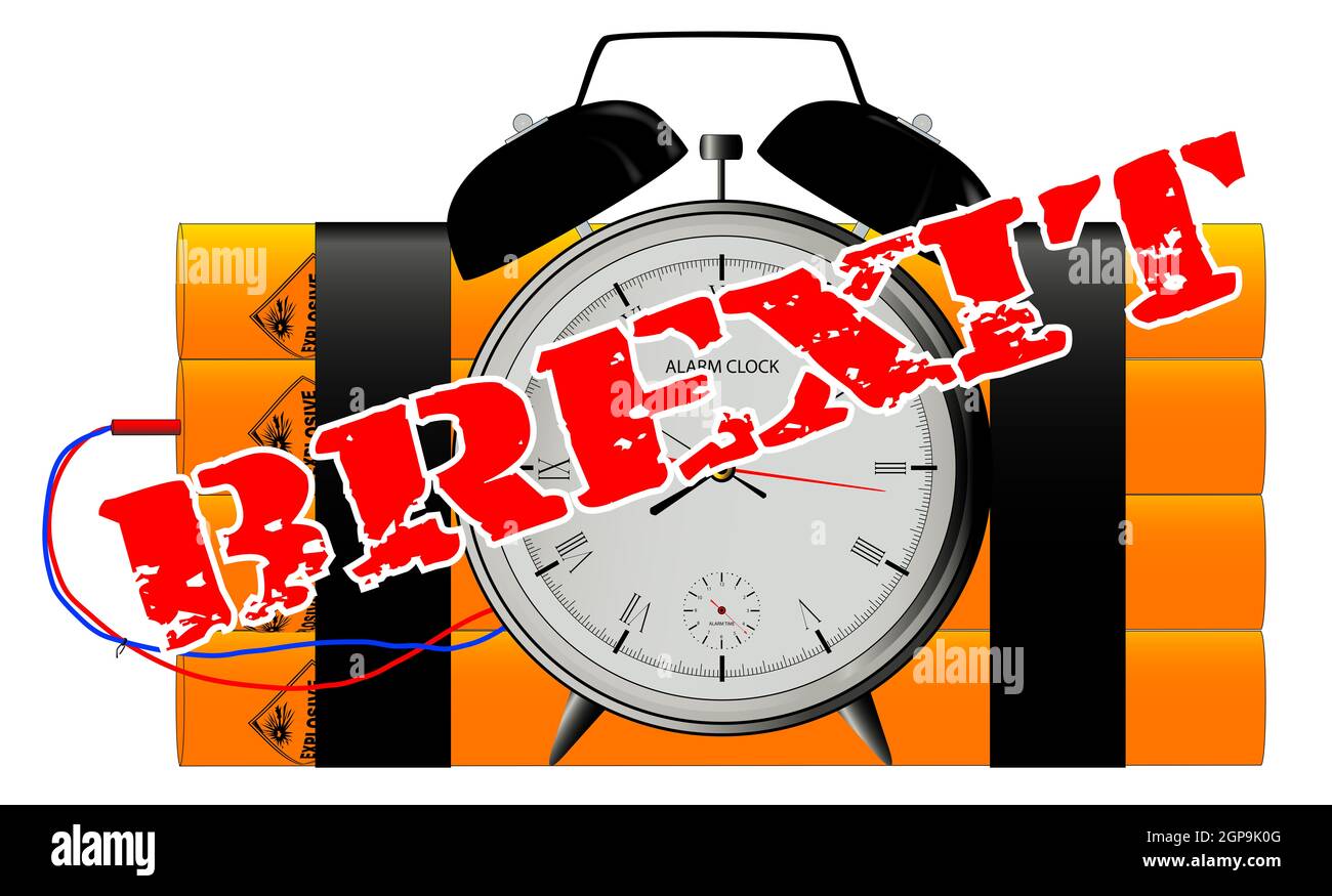 A traditional time bomb with alarm clock and high explosive as a BREXIT