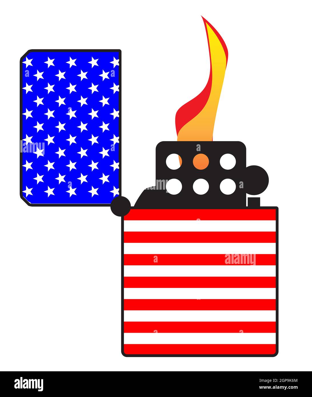 A typical open and ignitied cigarette lighter with a United States of  America Old Glory flag motif Stock Photo