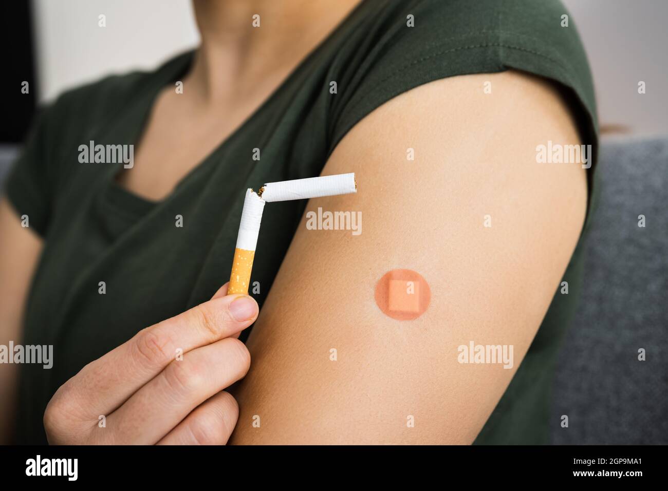 Cigarette Replacement Therapy. Sticky Nicotine Patch Or Aid Stock Photo