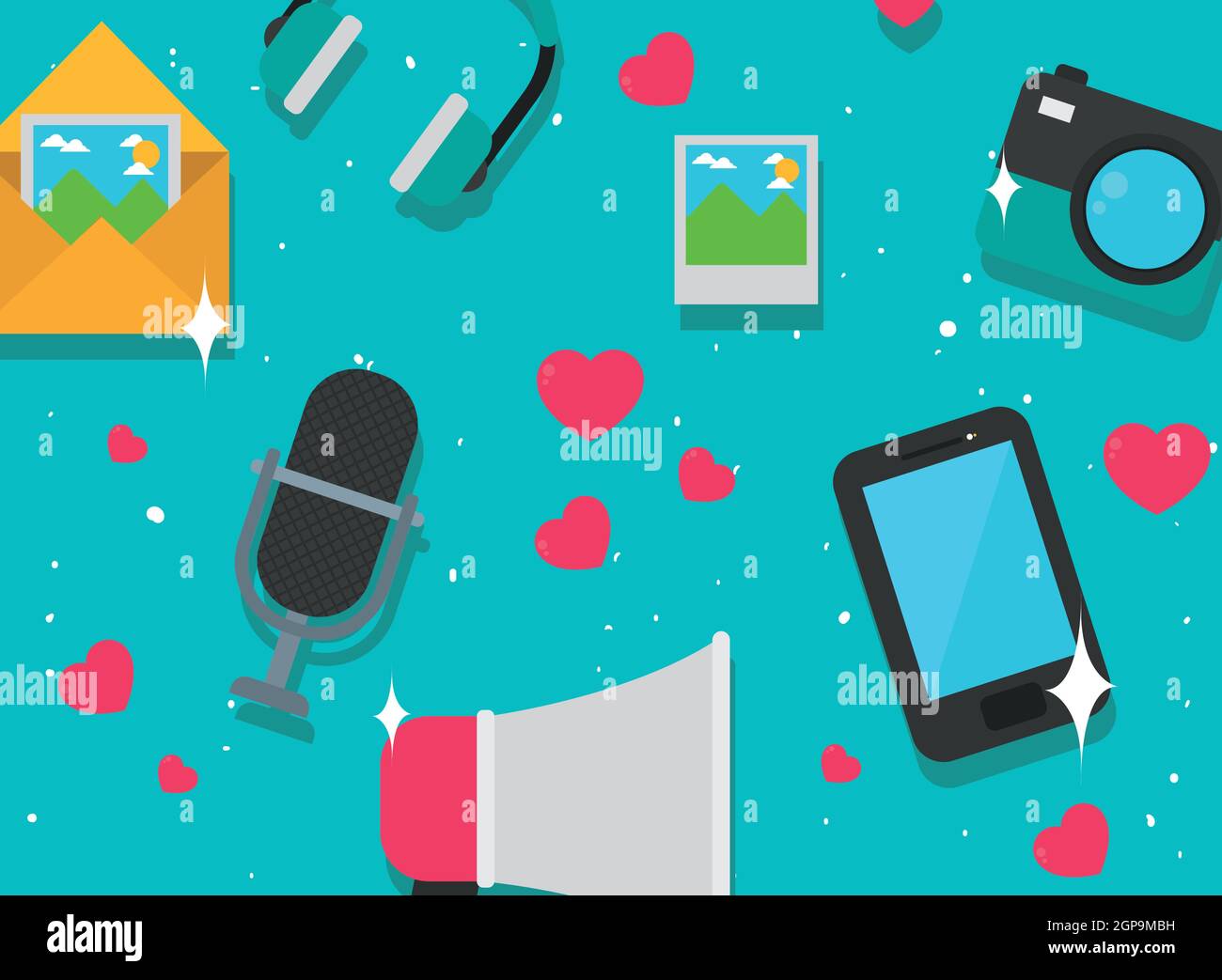 Multimedia icon set blue background Stock Vector Image & Art - Alamy
