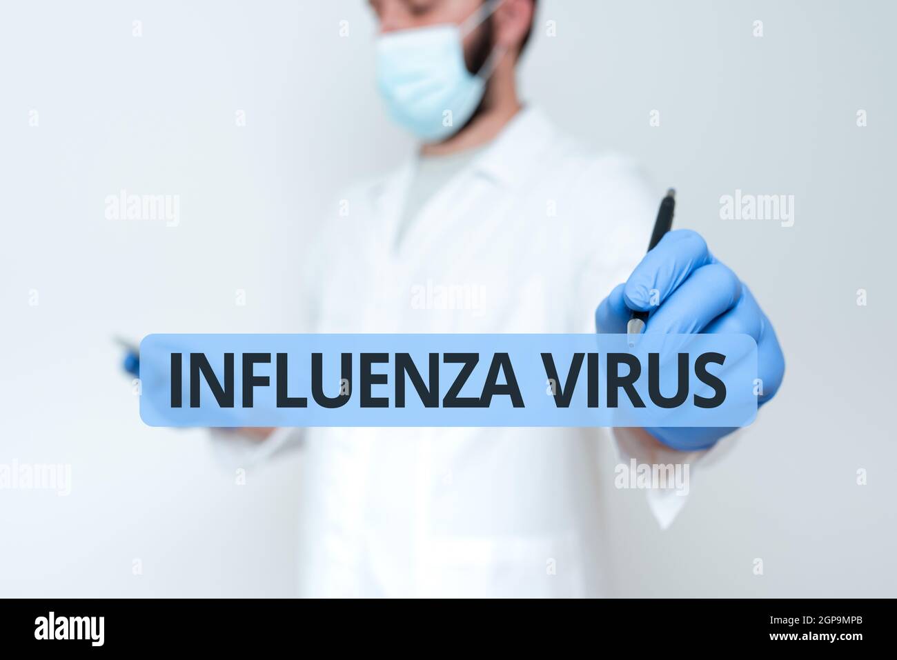 Conceptual caption Influenza Virus. Business approach an infectious disease caused by an influenza virus Scientist Demonstrating New Technology Stock Photo