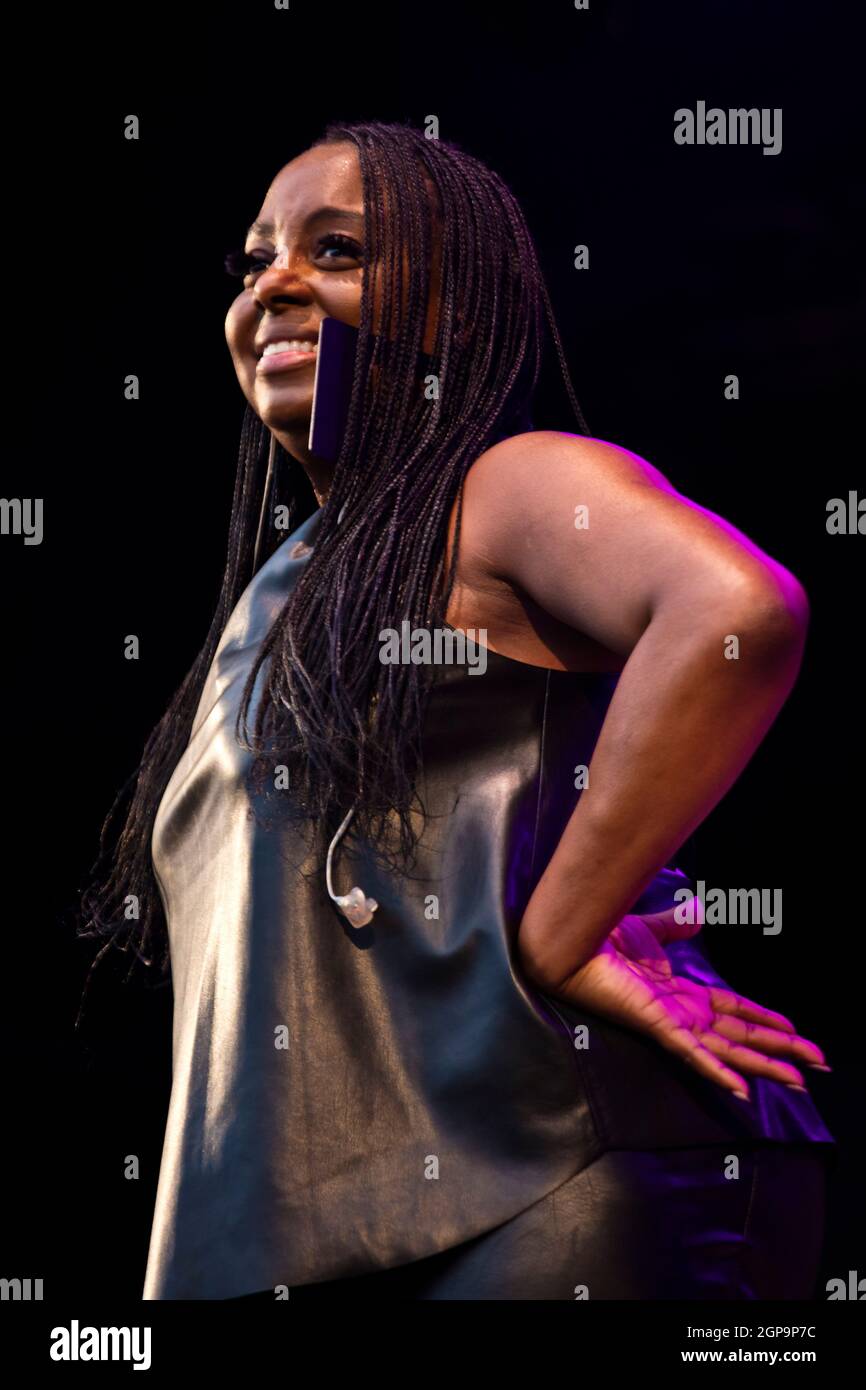 Ledisi wows the crowd  with her vocals and energetic stage performance at the 2021 Monterey Jazz Festival Stock Photo
