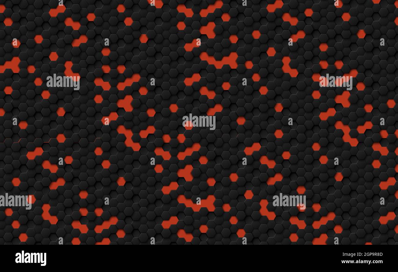 Abstract hexagons black on a red background - illustration Stock Photo