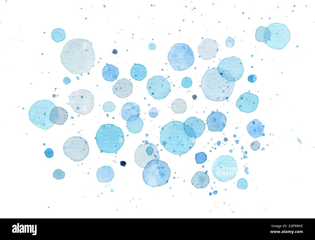 Watercolor blue polka dots composition isolated on white background ...