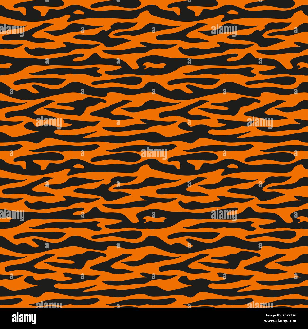 Seamless pattern of black stripes tiger on orange background. Bright print for the holiday, symbol of new year, festive design Stock Vector